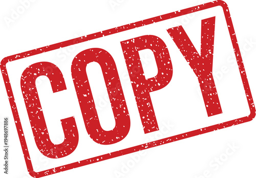 This striking red rectangular rubber stamp prominently features the word COPY with a textured finish on a white background