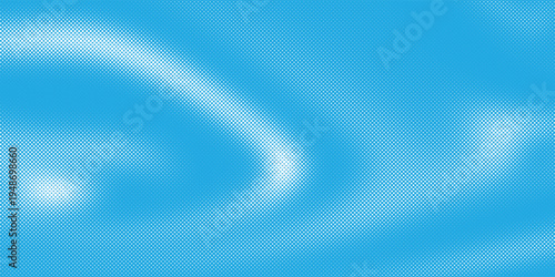 Abstract sky blue stipple gradient pattern, dotted texture forming smooth wave shapes across bright background.