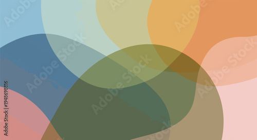 Overlapping translucent shapes of various colors create a soft abstract image