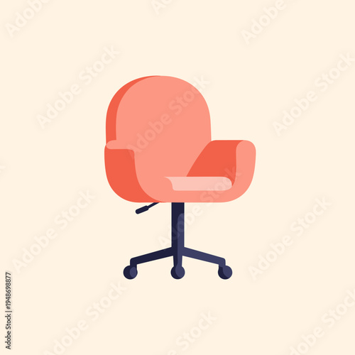 Modern office chair in a vibrant coral color with black base and wheels