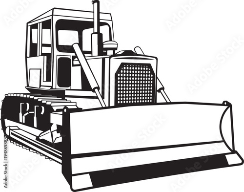 Powerful crawler bulldozer machine for earthmoving and land clearing on white background