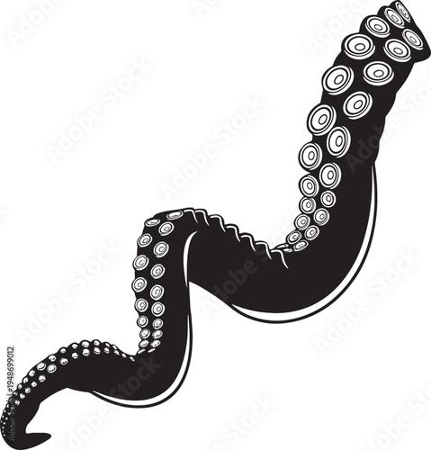 Octopus tentacle vector illustration with suckers for underwater theme designs and posters