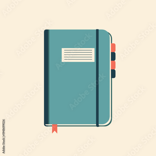 Vibrant teal journal with colorful bookmarks and elastic closure