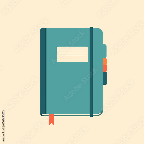 Teal journal with orange bookmark and elastic closure