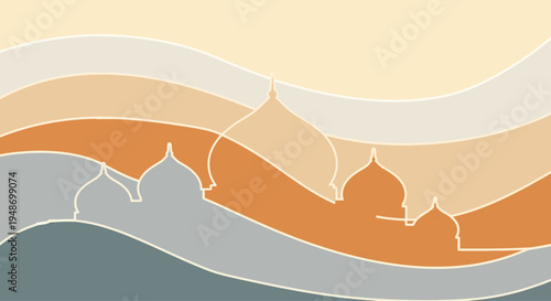 Abstract Islamic Architecture Silhouette with Wavy Background