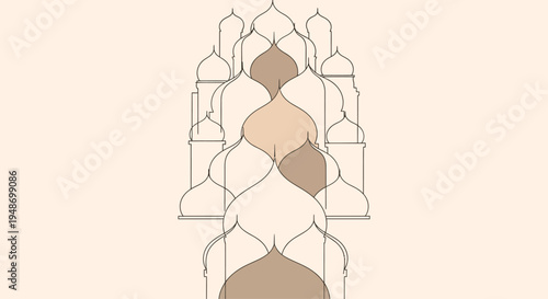 Abstract Islamic Architecture Pattern, Mosque Domes and Arches, Minimalist Geometric Design