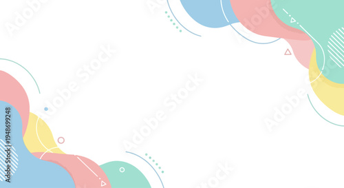 Abstract pastel shapes background with geometric elements, soft color palette, clean design