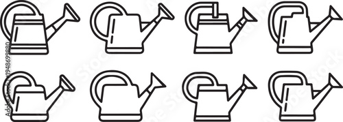 Eight distinct watering cans with unique designs and features Vector