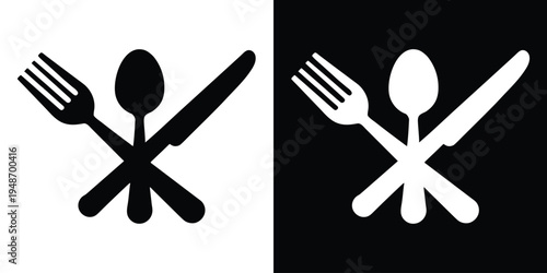 Fork, knife and spoon icon, Dining silverware Silhouette, Tableware set, Vector illustration