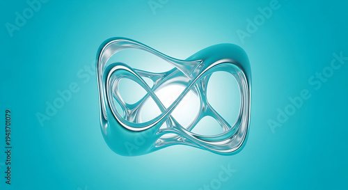 Teal metallic infinity symbol with smooth curved lines on gradient background