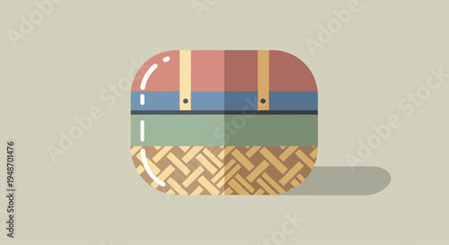 Retro Picnic Basket Illustration, Vintage Food Carrier, Woven Texture, Colorful Design