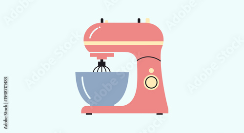 Retro Pink Stand Mixer with Whisk in Blue Bowl, Kitchen Appliance, Baking Equipment