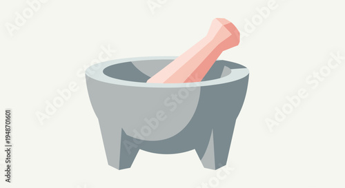 Stone mortar and pestle, kitchen tool for grinding spices and herbs, isolated on light background