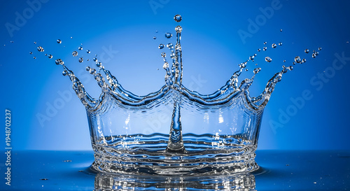Water Crown Splash on Blue Background clear water