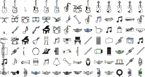 Set of 40 music icons vector, musical symbols and instruments