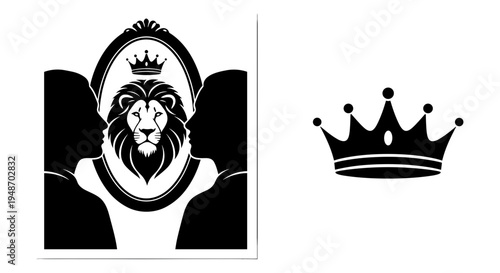 Mystical lion with royal crown symbolizing ancient sovereignty and majestic power Vector, illustration