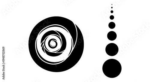 Abstract spiral and dot composition with geometric contrast Vector, illustration