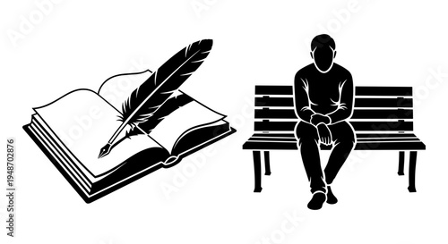 Contemplation and creativity blending tradition with modern thought on a park bench Vector, illustration