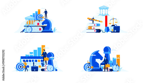 Strategic Business and Legal Concepts: Goal Achievement, Education, and Time Management Illustrations