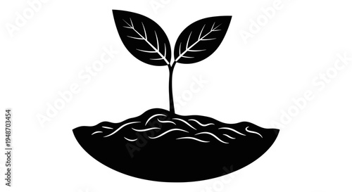 A young plant sprouting from a pot of soil symbolizing growth and beginnings Vector, illustration