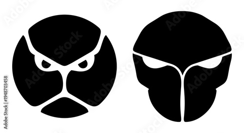 Contrasting depictions of a stylized human head in profile and frontal views with abstract features Vector, illustration
