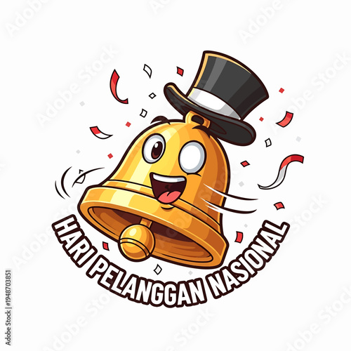 Happy Bell with Top Hat and National Day Celebration Text