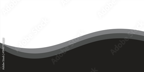 Minimalist black and gray wave vector design with smooth flowing curves at the bottom, transitioning into a clean white background. Ideal for banners, footers, 