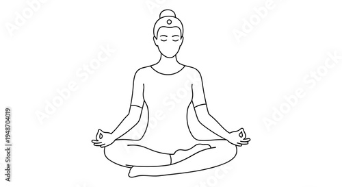 Person in a traditional meditation pose with hands resting on knees Vector, illustration