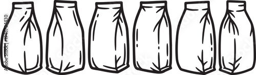 Six empty milk bottles lined up in a row on a white background Vector