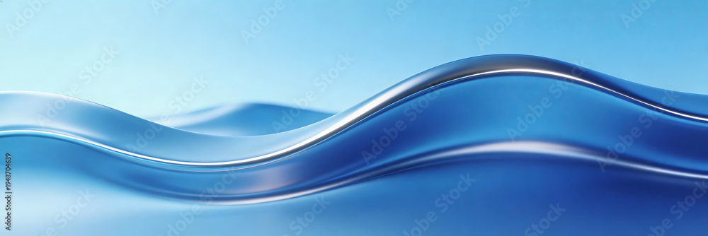 Obraz premium Abstract blue wave background with smooth, flowing curves. Features soft gradients, shiny reflections, and a modern, elegant aesthetic suitable for digital design and decoration.