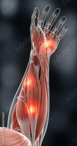 Anatomical illustration of human arm showing muscles and joints