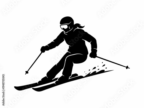 Professional skier sliding down a mountain slope silhouette