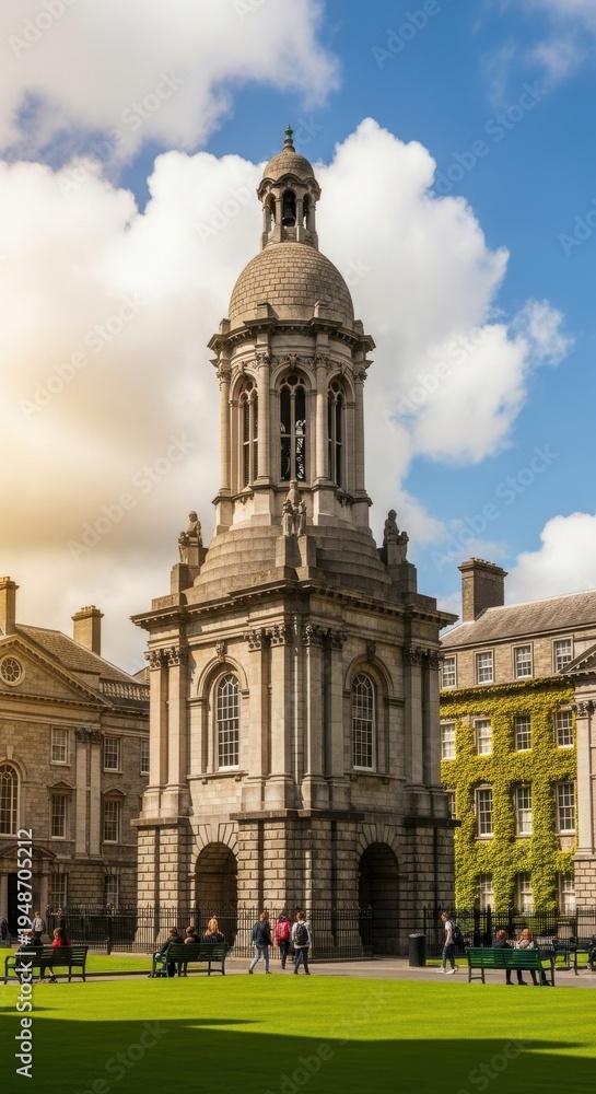 Obraz premium Trinity College Dublins Campanile Tower on a Sunny Day.