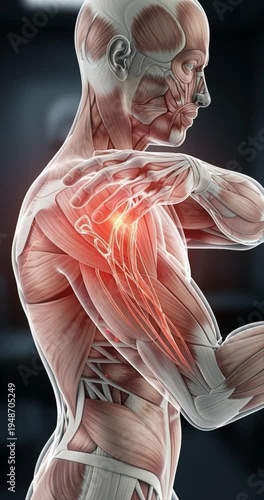 Anatomical illustration of human shoulder highlighting pain