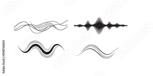 Collection of abstract waveform patterns and sound wave graphics