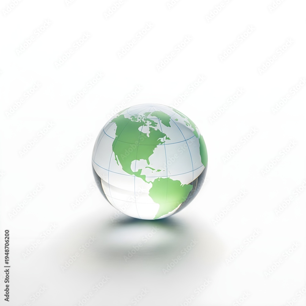 Fototapeta premium Glass Globe Earth representing global concepts, digital world, and environmental awareness on white background