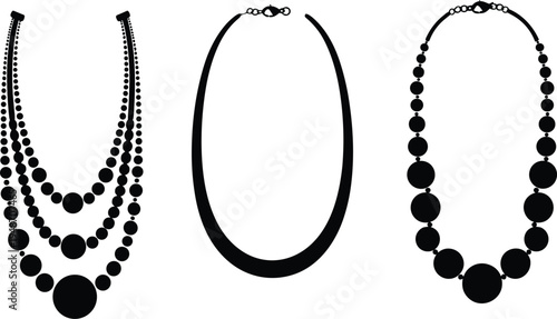 elegant necklace silhouettes set, layered bead chain jewelry accessories, fashion ornament collection, stylish women jewelry design, isolated vector illustration minimal