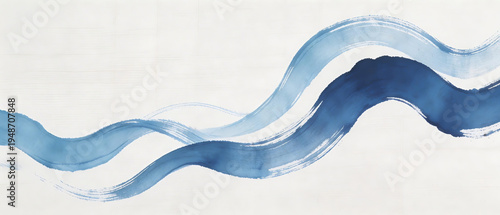 Abstract watercolor brush stroke art with wavy blue lines. Minimalist, fluid design for decoration, artistic expression, or creative element in graphic design.