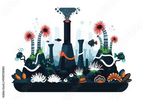 Underwater Cityscape With Futuristic Architecture and Marine Life Illustrations