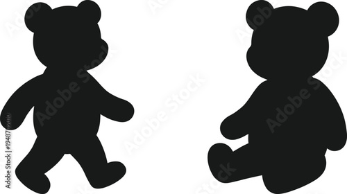 Cute teddy bear silhouette set featuring a standing and sitting toy bear, perfect for nursery decor, baby shower designs, and,