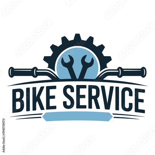 A professional logo design for a bike service shop featuring a gear and wrench graphic element