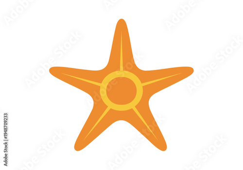 A bright orange starfish with a circular pattern in its center, set against a white background, perfect for marine life or ocean-themed designs