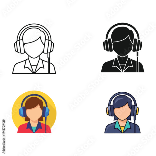 Business call center operators with headsets providing customer support illustration