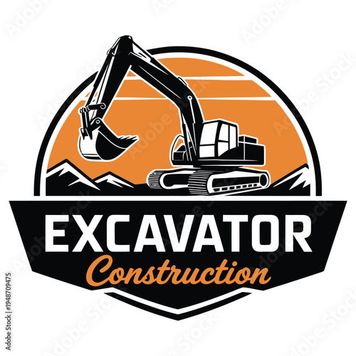 Professional emblem featuring a heavy machinery excavator for construction company branding needs