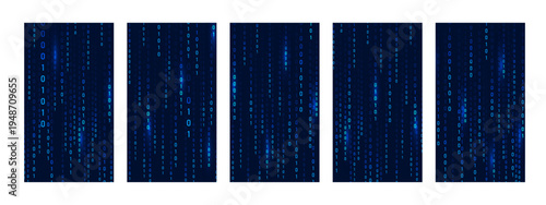 Binary Rain background. Hacker code and falling numbers. Blue futuristic cyberspace. Vector illustration.