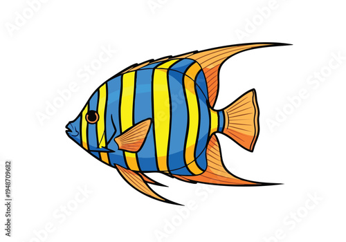 Vibrant Angelfish Illustration A Striking Yellow and Blue Striped Tropical Marine Dweller