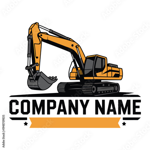 Professional graphic design logo featuring a heavy duty yellow excavator for construction business