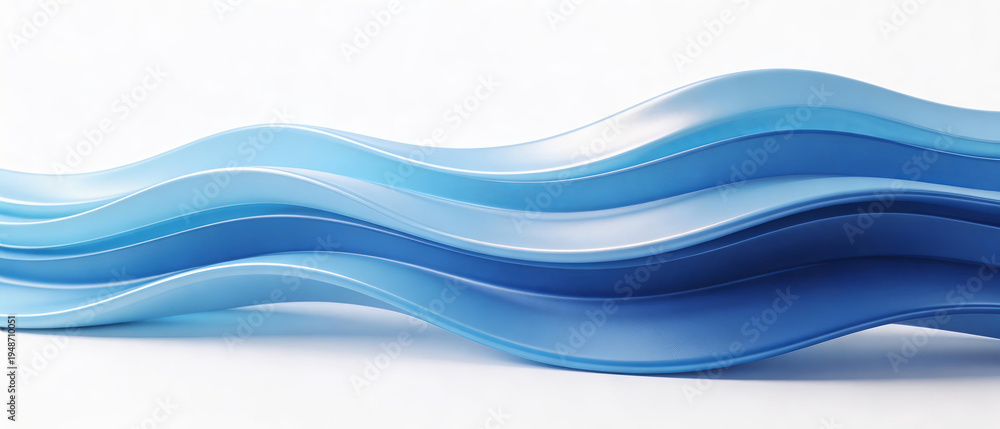 Obraz premium Abstract blue wave-like objects with smooth curves and gradient hues on a white background. Modern, fluid art design with decorative and artistic elements.