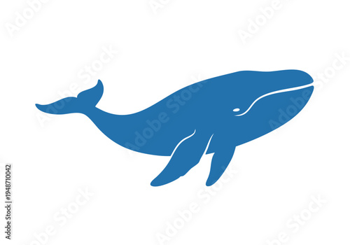 Blue whale silhouette illustration, a simple and clean graphic of a marine mammal often found in ocean exploration and conservation themes