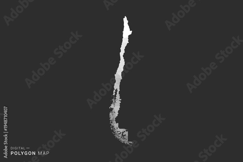 Chile Map - Polygon style vector illustration in black, gray and white low poly geometric design, minimal silhouette, isolated for infographic.